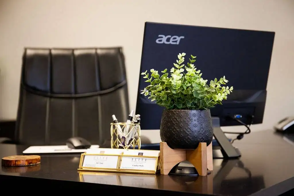 The reception desk in the front office of Elite Accounting, Consulting & Tax's West End Billings location.
