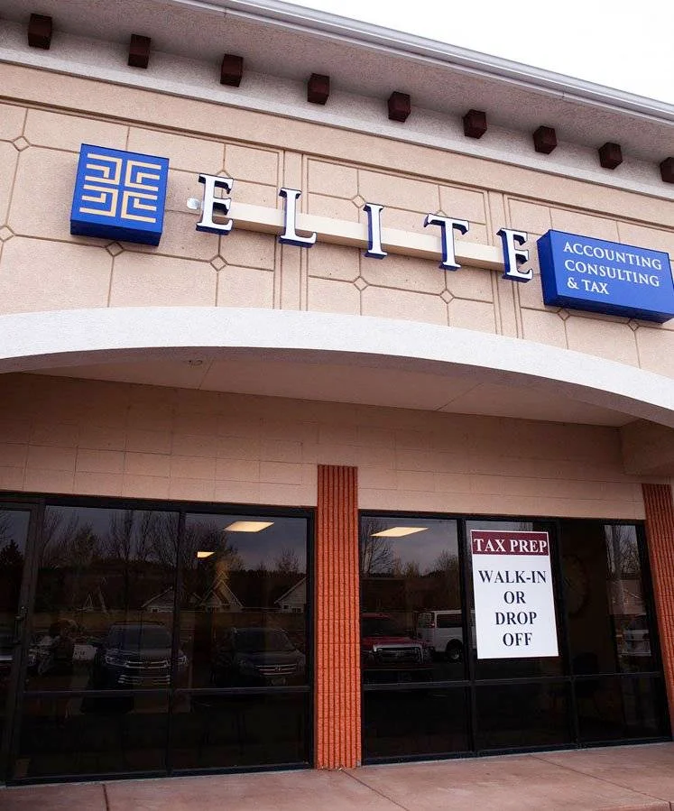 The Elite Accounting, Consulting & Tax awning sign at the Heights location in Billings, MT.